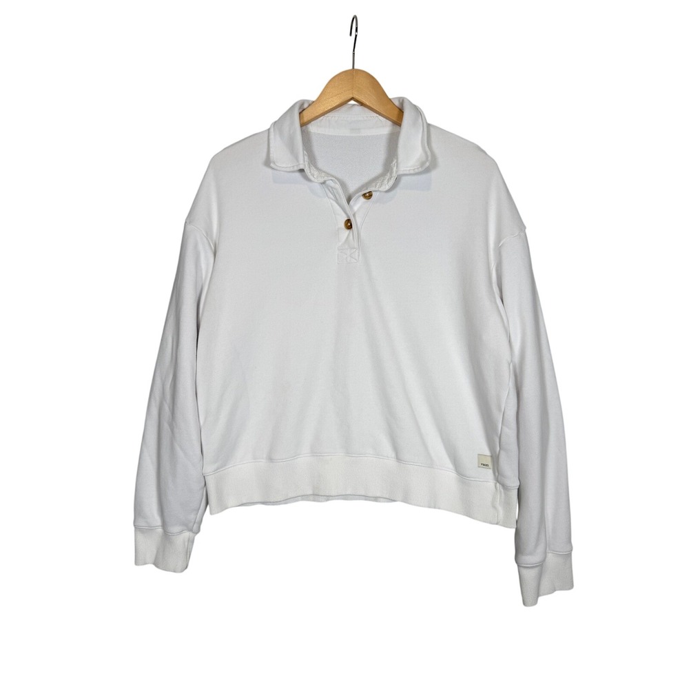Vuori Womens Cropped Polo Sweatshirt Pullover Size M White Long Sleeve VW2037
